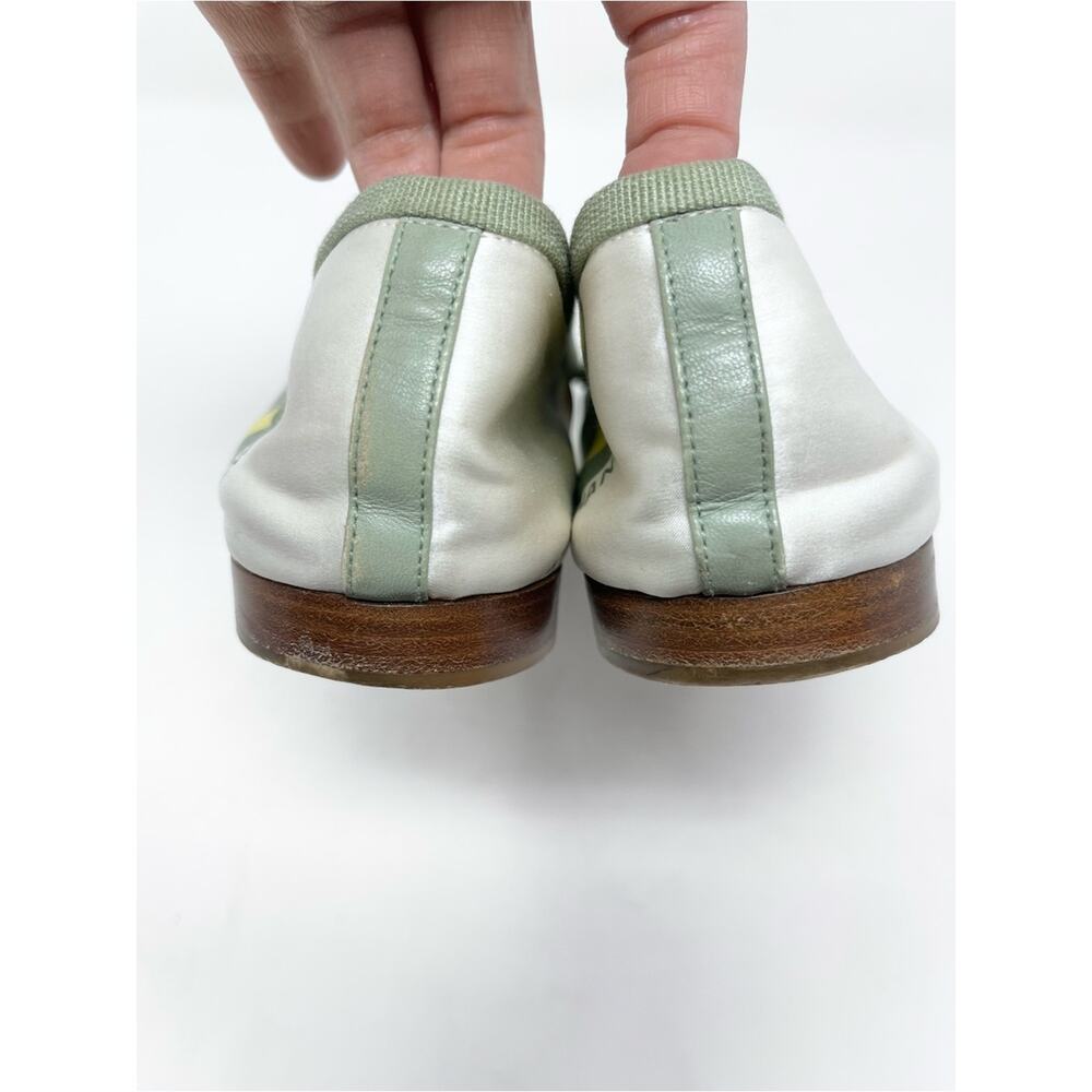 Chanel CC Cap Toe Green Leather Ballet Flat Satin Vintage Karl Lagerfeld size 39 - Picture 6 of 7